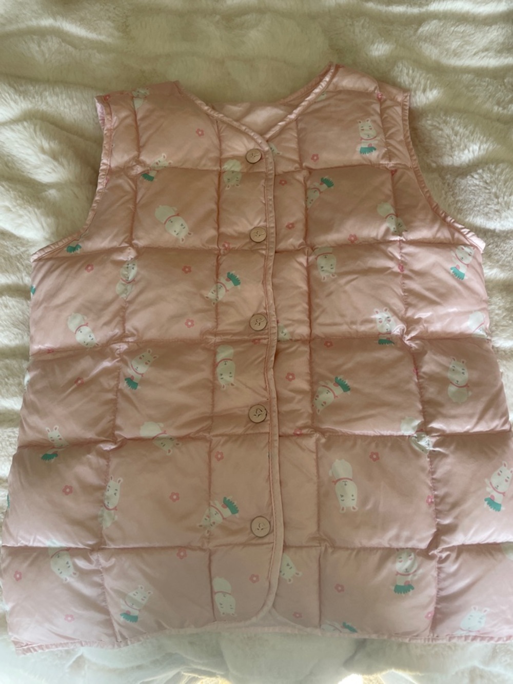 Pink girls down Vest with Bunny Print